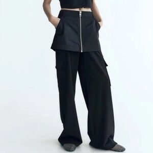 ZARA High Rise Mini Skirt Overlay Wide Leg Cargo Trouser--NWT--M